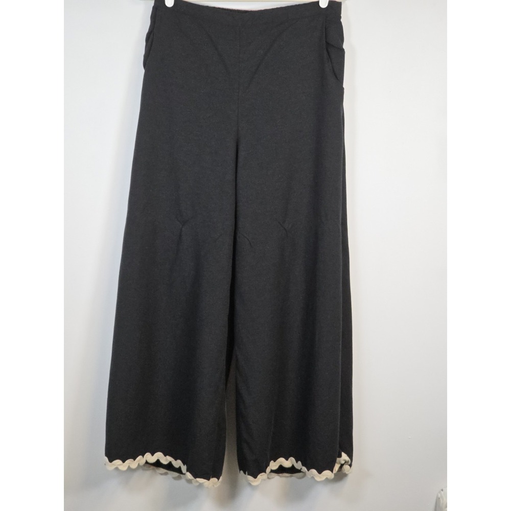 Midnight Sky Womens Large Black Linen Blend Wide Leg Pants Scallop Hem Palazzo